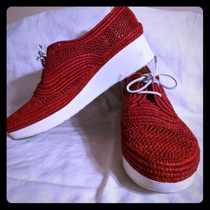 Robert Clergie red rafia wedges sz 8